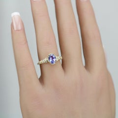 Oval Tanzanite and Diamond Botanical Ring in 18k Gold by NOOI JEWELRY