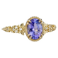 Oval Tanzanite and Diamond Botanical Ring in 18k Gold by NOOI JEWELRY