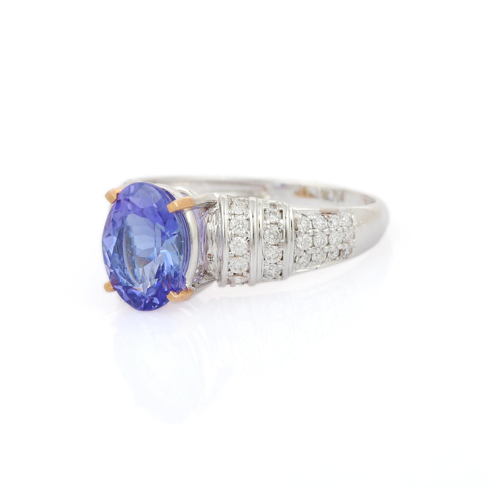 For Sale:  Oval Tanzanite and Diamond Ring in 18k Solid White Gold 2