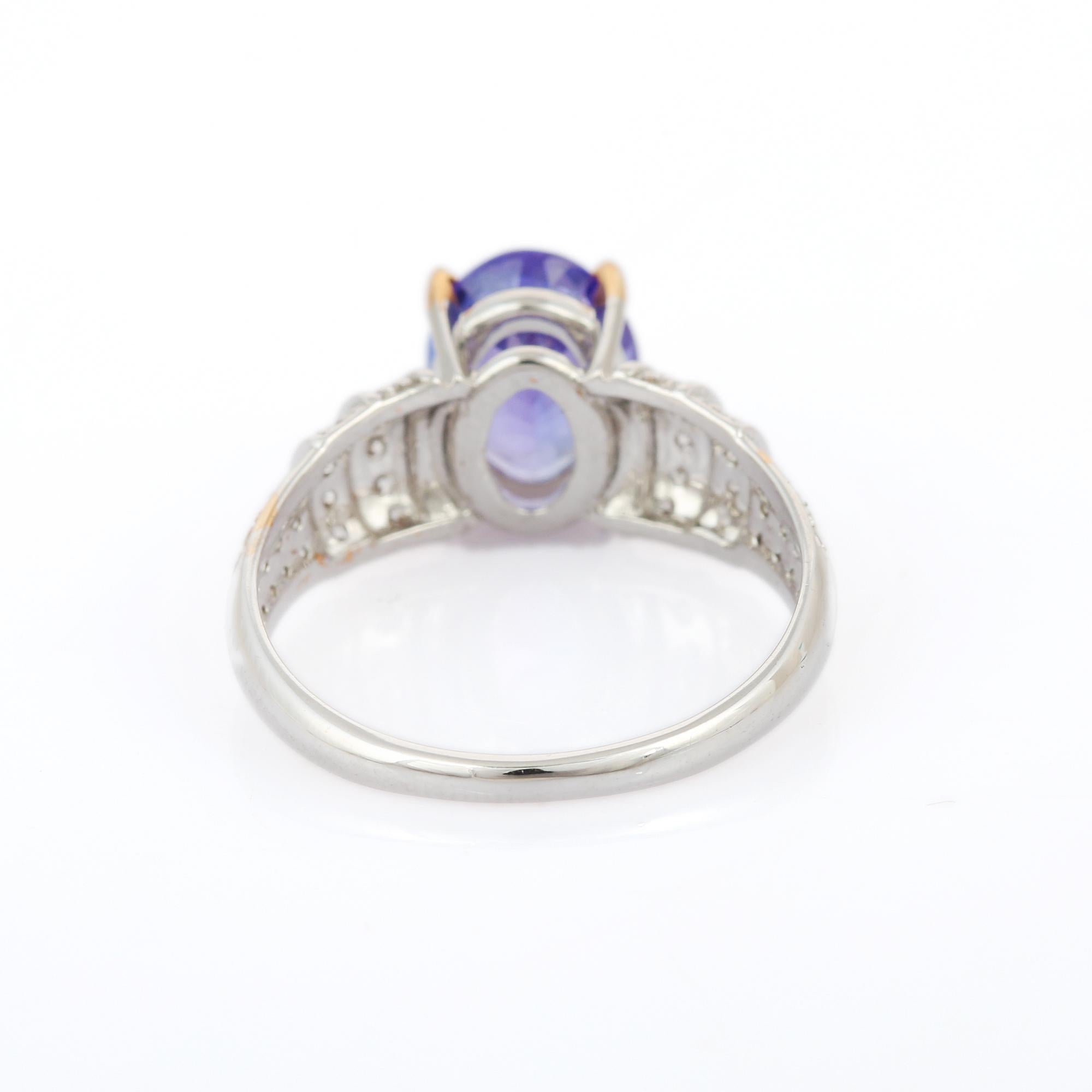 For Sale:  Oval Tanzanite and Diamond Ring in 18k Solid White Gold 4