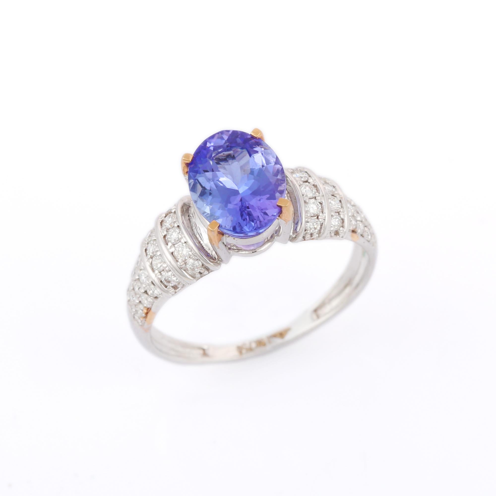 For Sale:  Oval Tanzanite and Diamond Ring in 18k Solid White Gold 3