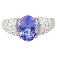Oval Tanzanite and Diamond Ring in 18k Solid White Gold