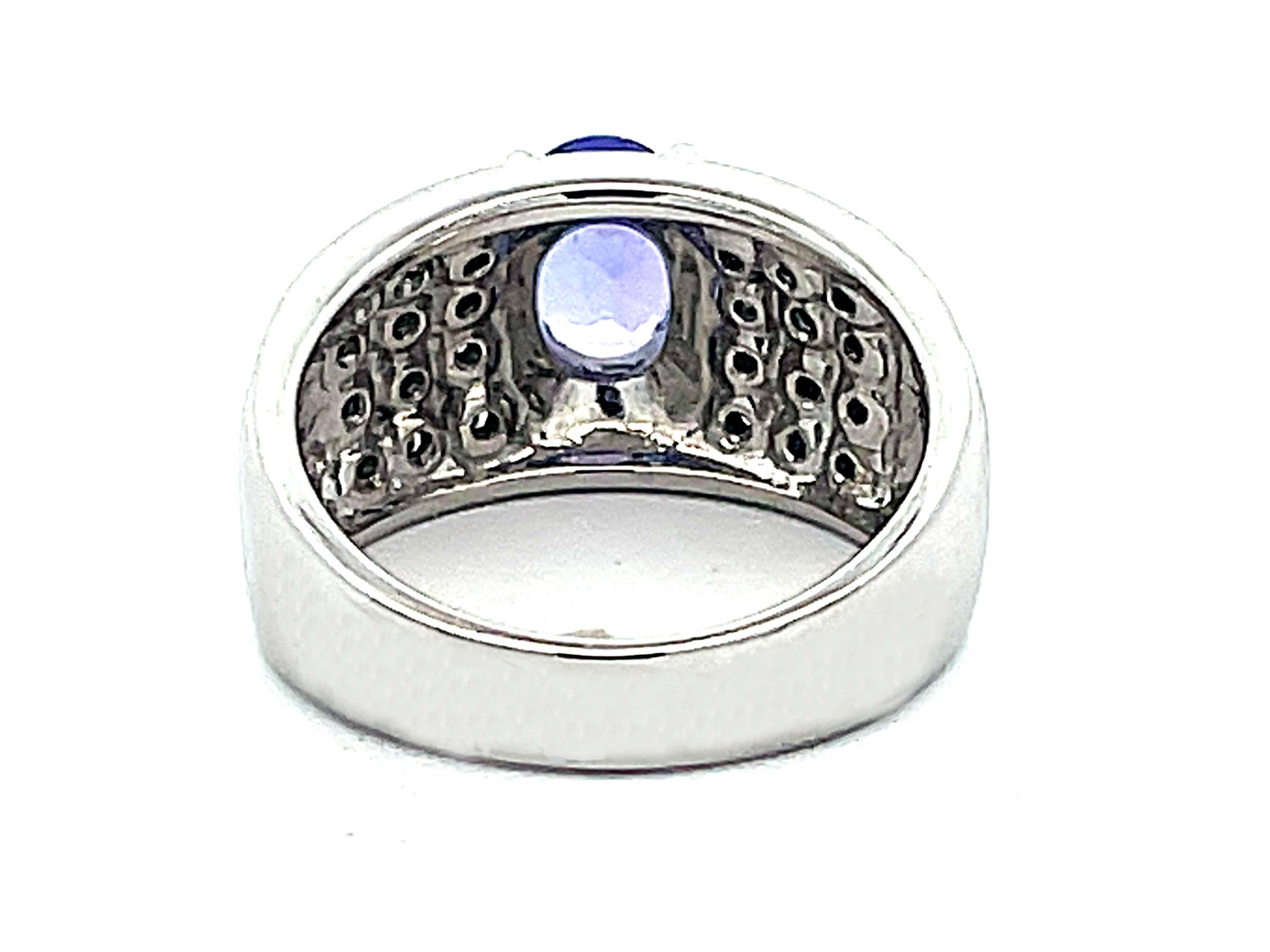 Women's or Men's Oval Tanzanite and Diamond Studded Wide Dome Ring in Platinum For Sale