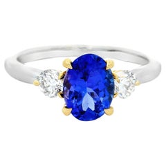 Oval Tanzanite and Diamond Three-Stone Ring 1.50ct in 14K Two-Tone Gold Size 7