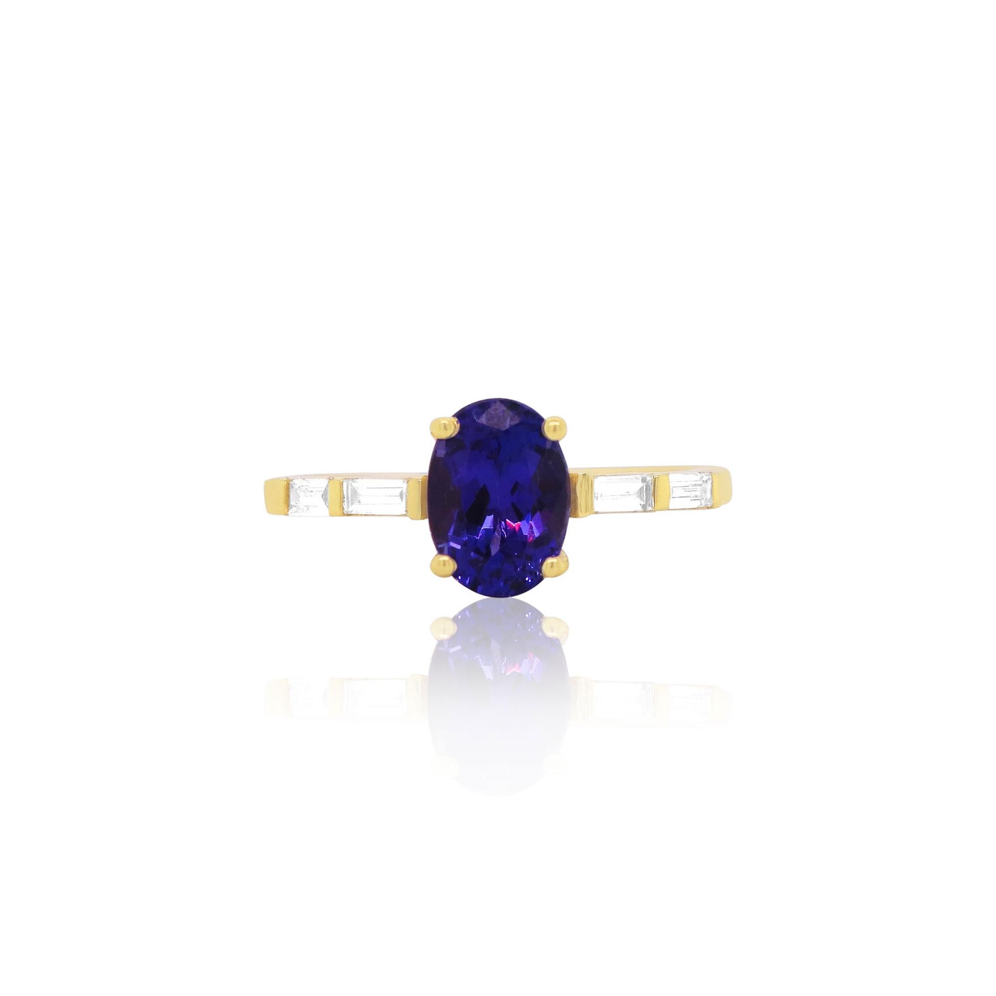 2.10Ct Trillion Cut Blue Tanzanite Women's  Engagement Ring 14K Yellow Gold Over 
