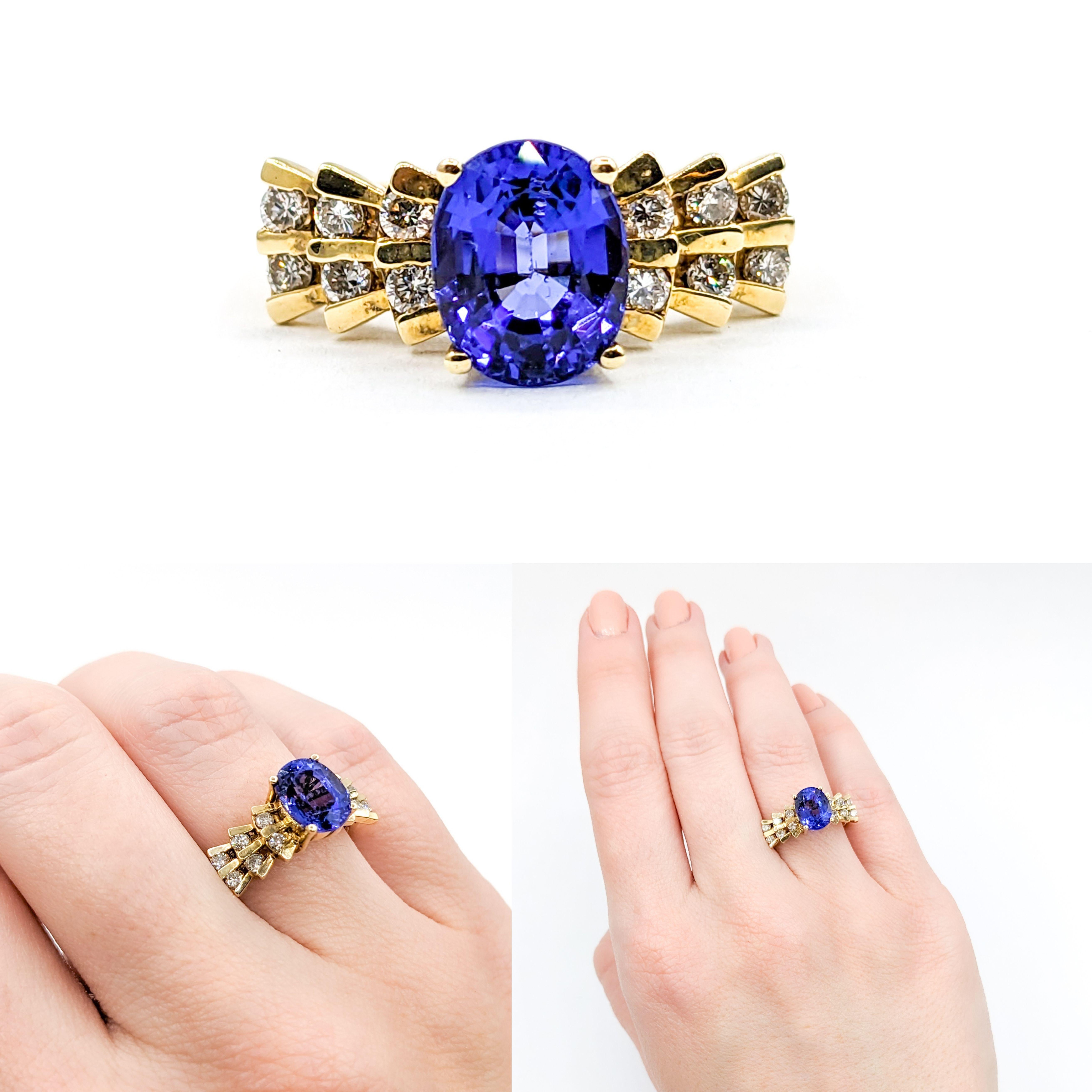 Modern 1.90ct Oval Tanzanite & Diamond Cocktail Ring For Sale