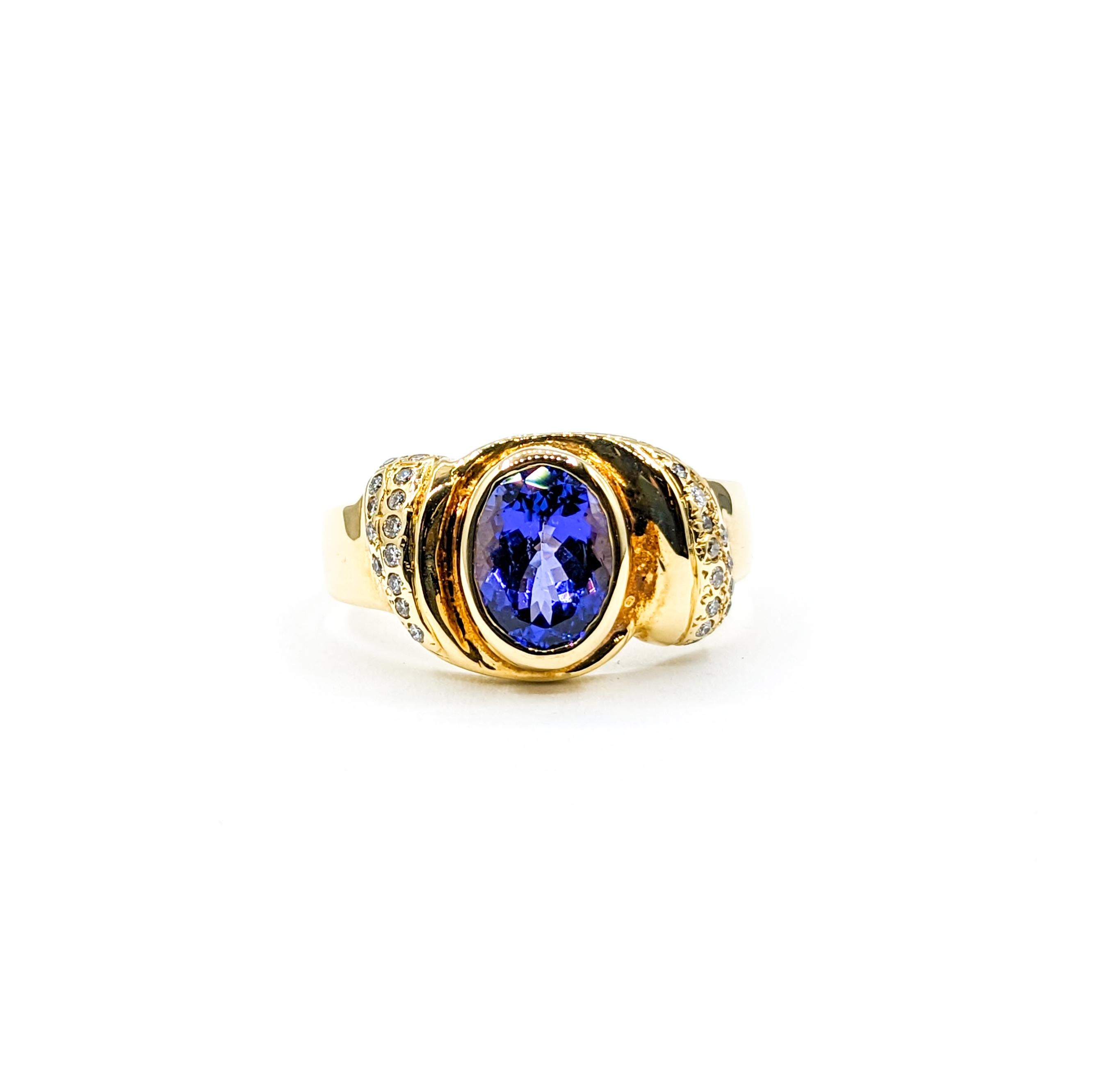 Modern Oval Tanzanite & Diamond Cocktail Ring in Gold  For Sale