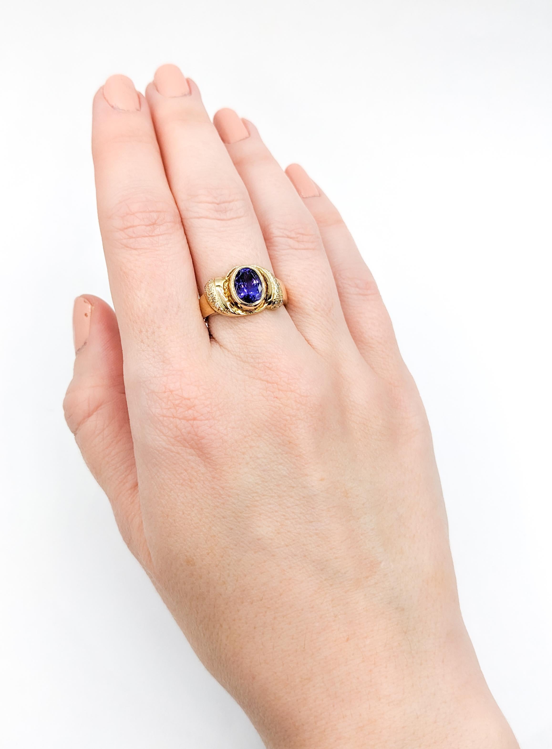 Women's Oval Tanzanite & Diamond Cocktail Ring in Gold  For Sale