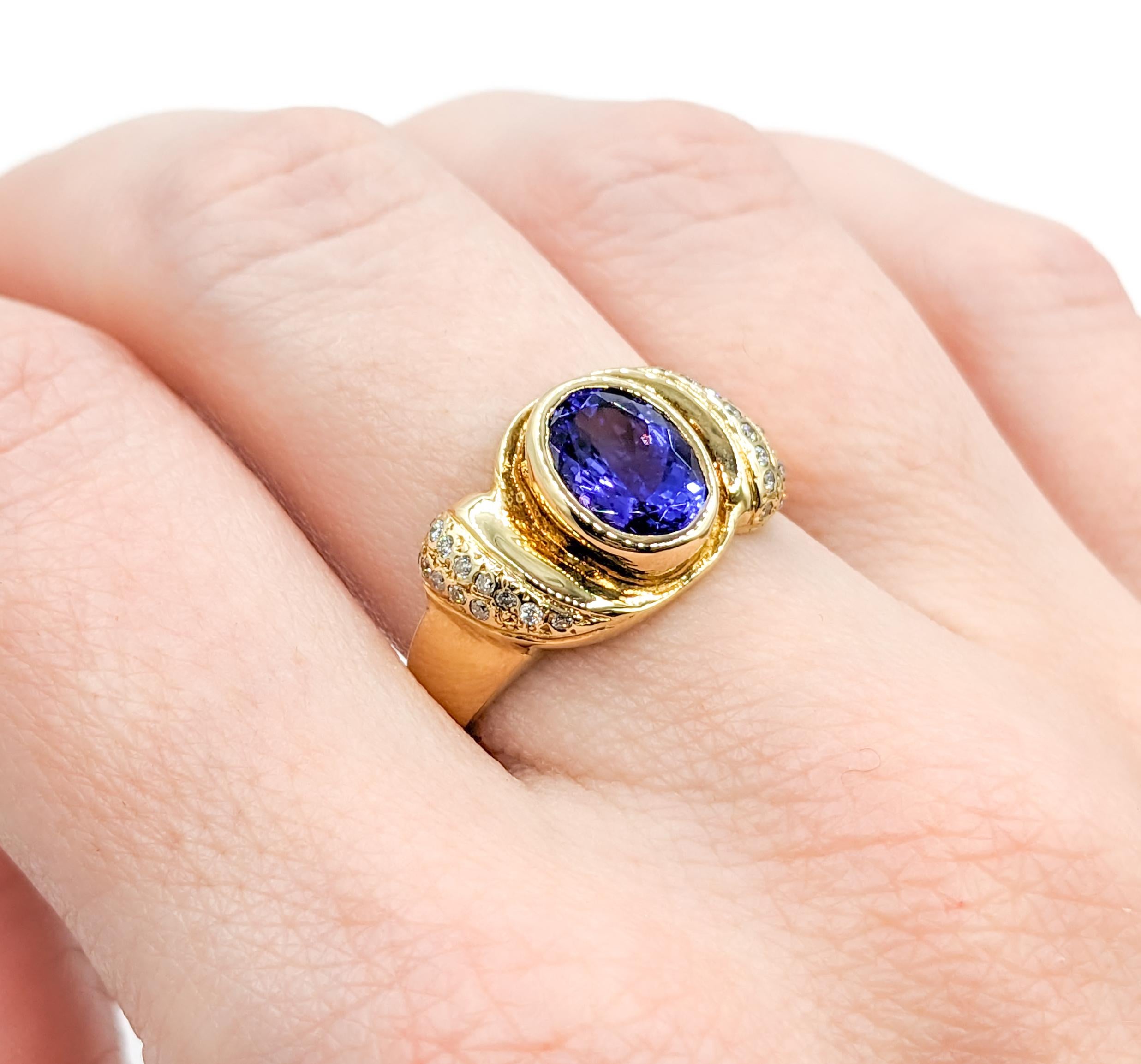 Oval Tanzanite & Diamond Cocktail Ring in Gold  For Sale 1