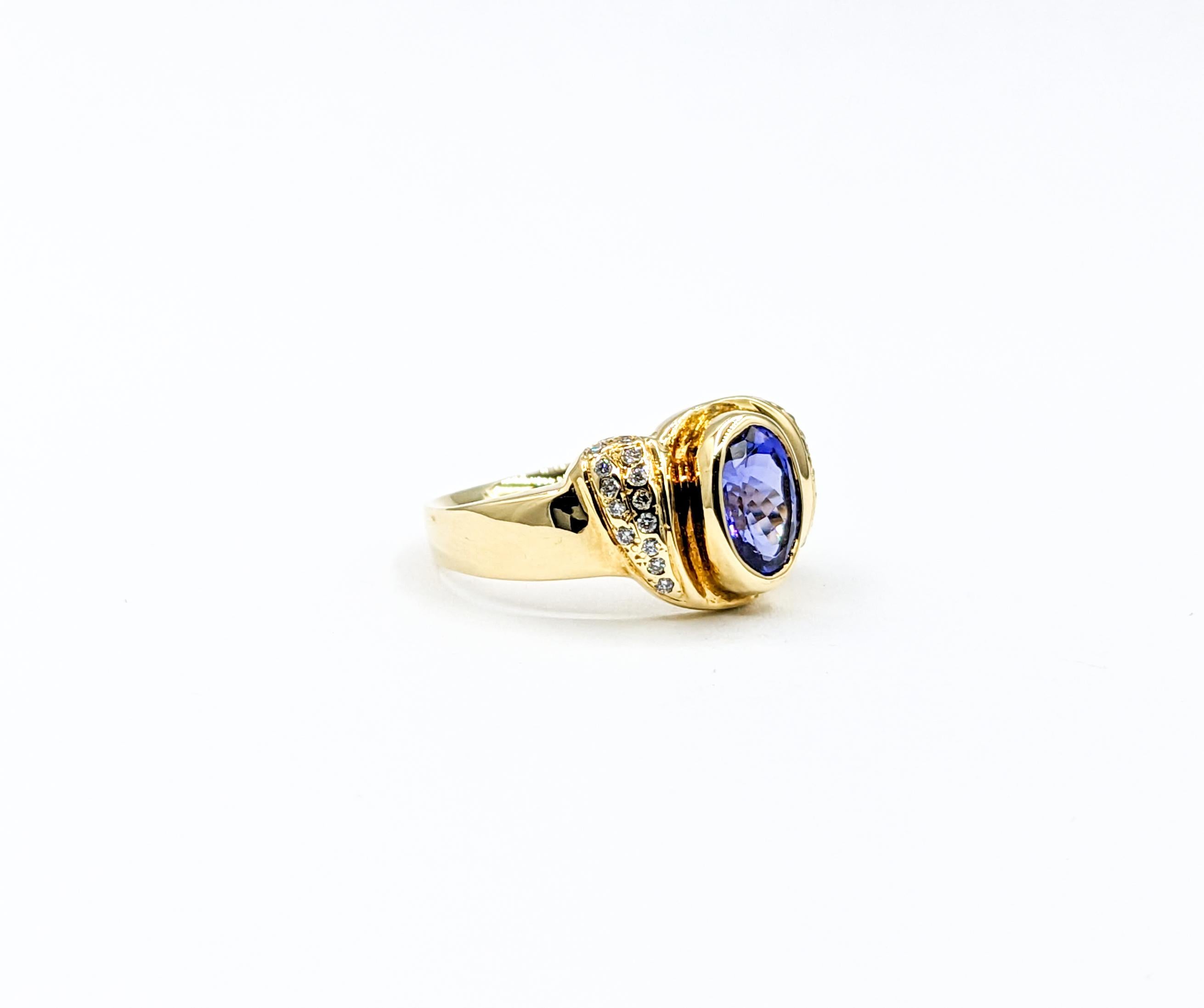 Oval Cut Oval Tanzanite & Diamond Cocktail Ring in Gold  For Sale