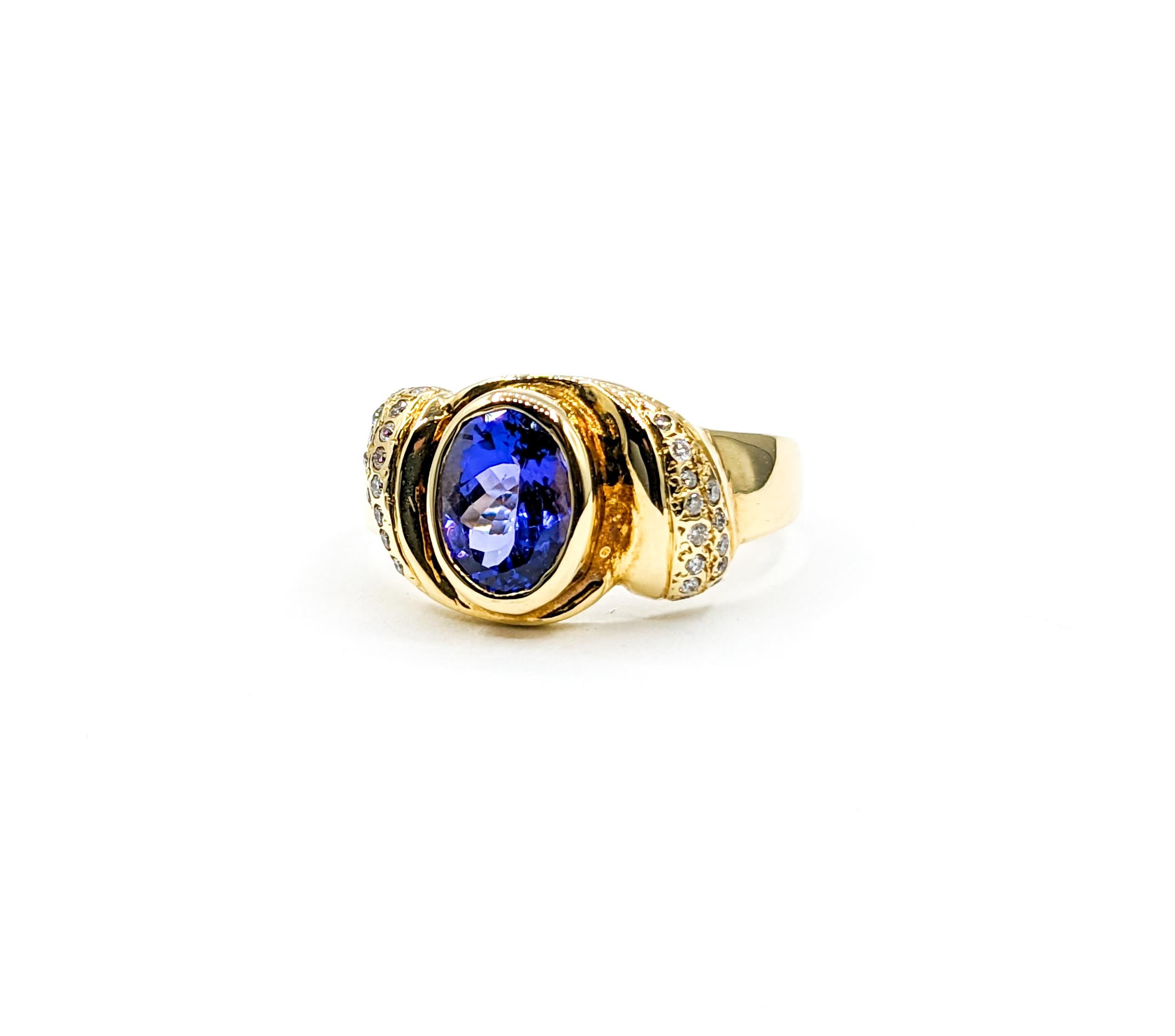 Charming Oval Tanzanite & Diamond Cocktail Ring

Introducing this captivating tanzanite ring, meticulously crafted in 14k yellow gold. This stunning ring celebrates a 8x6mm oval Tanzanite center stone. It also features .10ctw round diamond details,