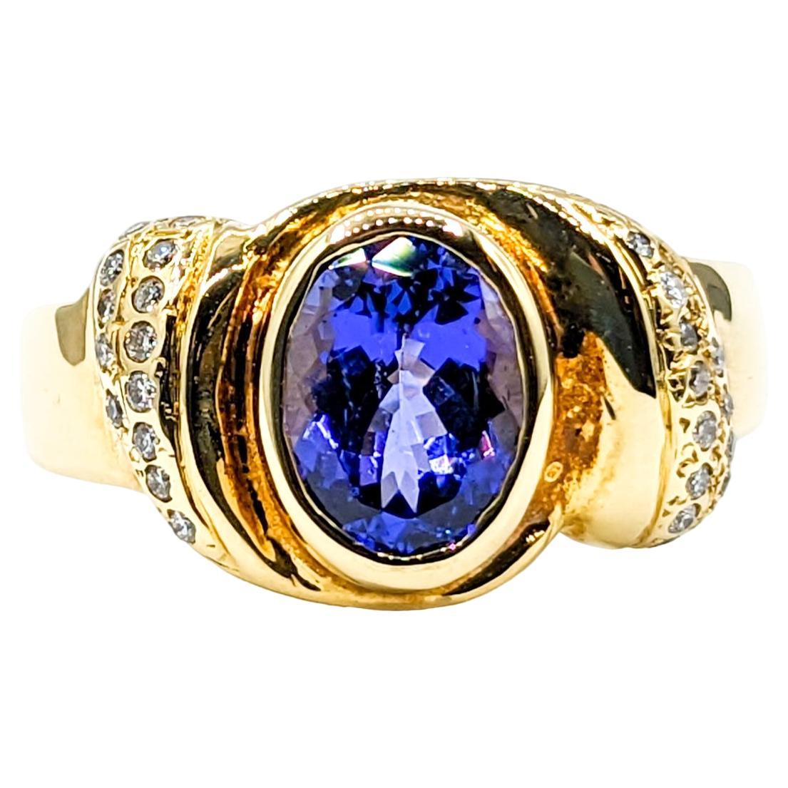 Oval Tanzanite & Diamond Cocktail Ring in Gold  For Sale