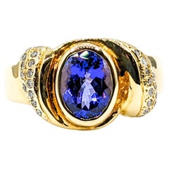Vintage Oval Tanzanite & Diamond Cocktail Ring in Gold 