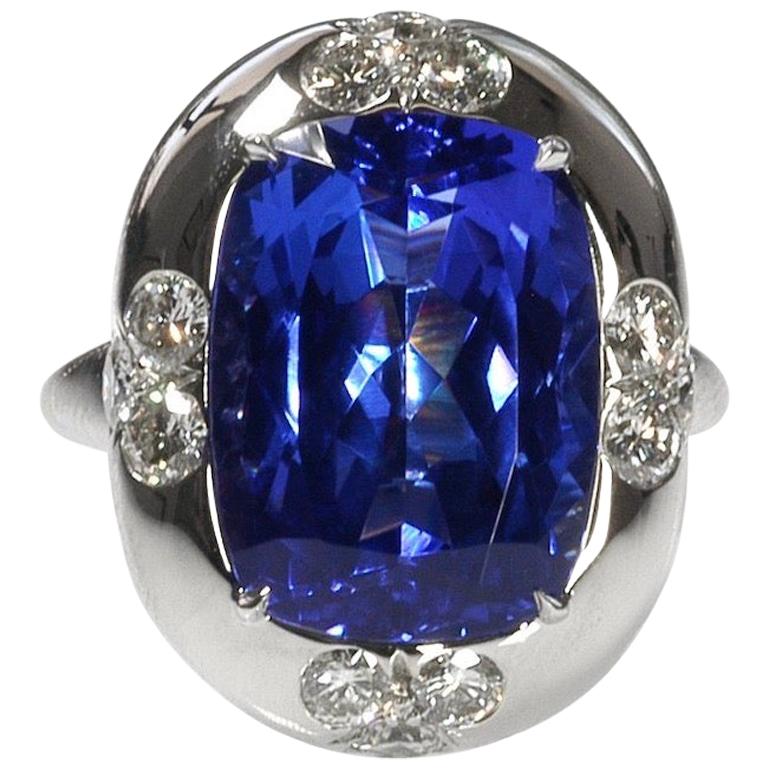Oval Tanzanite Diamond Platinum Ring For Sale