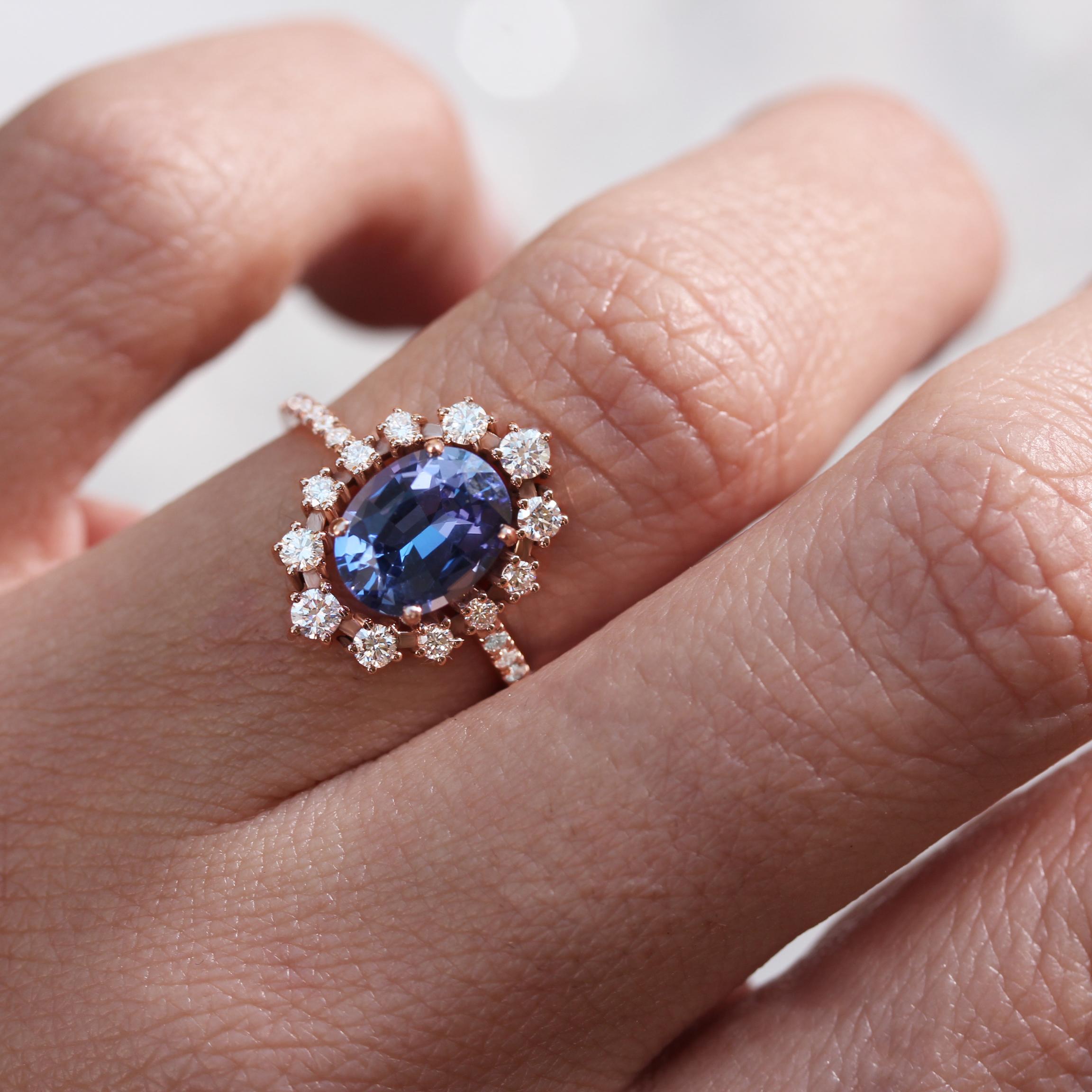 Oval Cut Oval Tanzanite & Diamond Wedding Three Rings Set, Glory For Sale