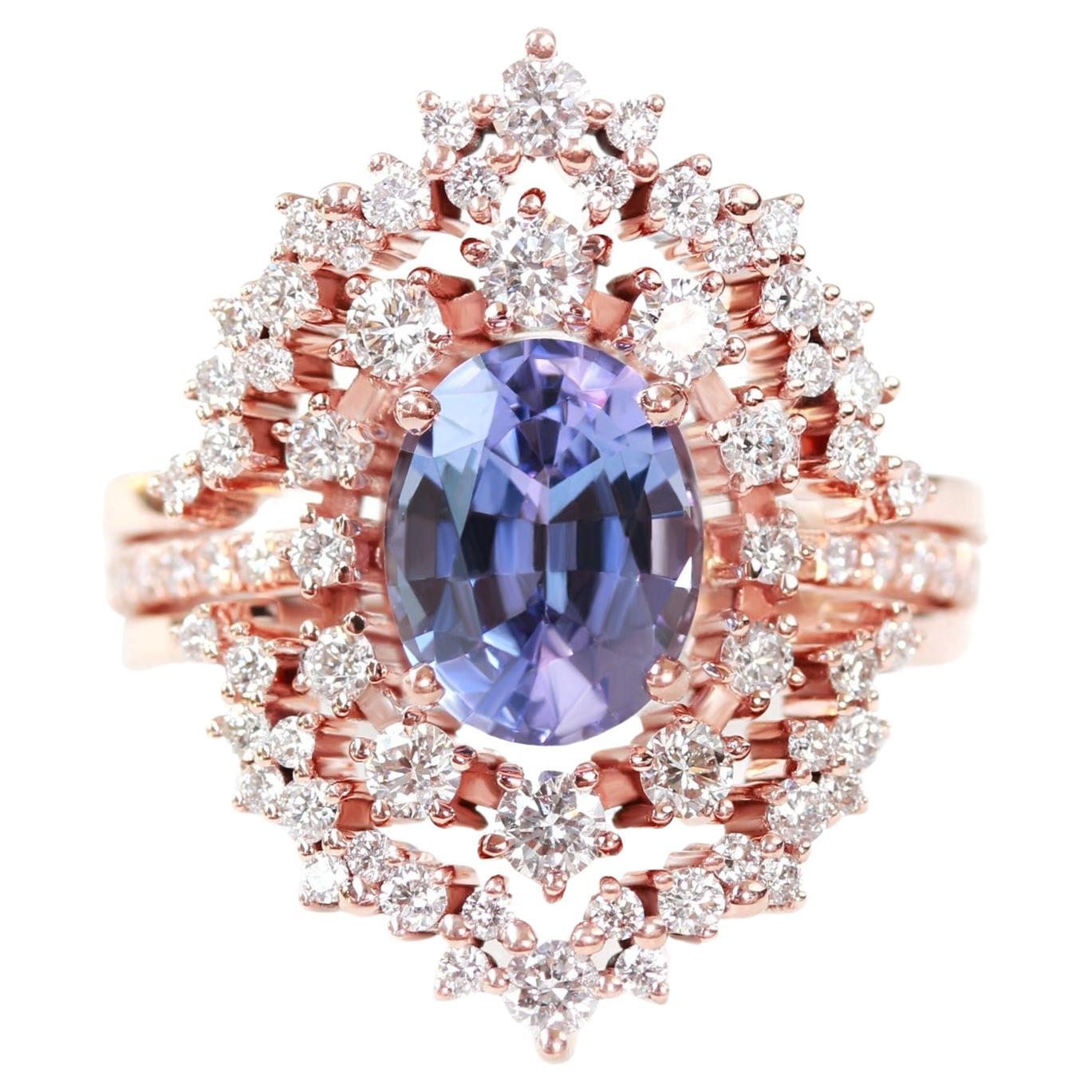Oval Tanzanite & Diamond Wedding Three Rings Set, Glory 