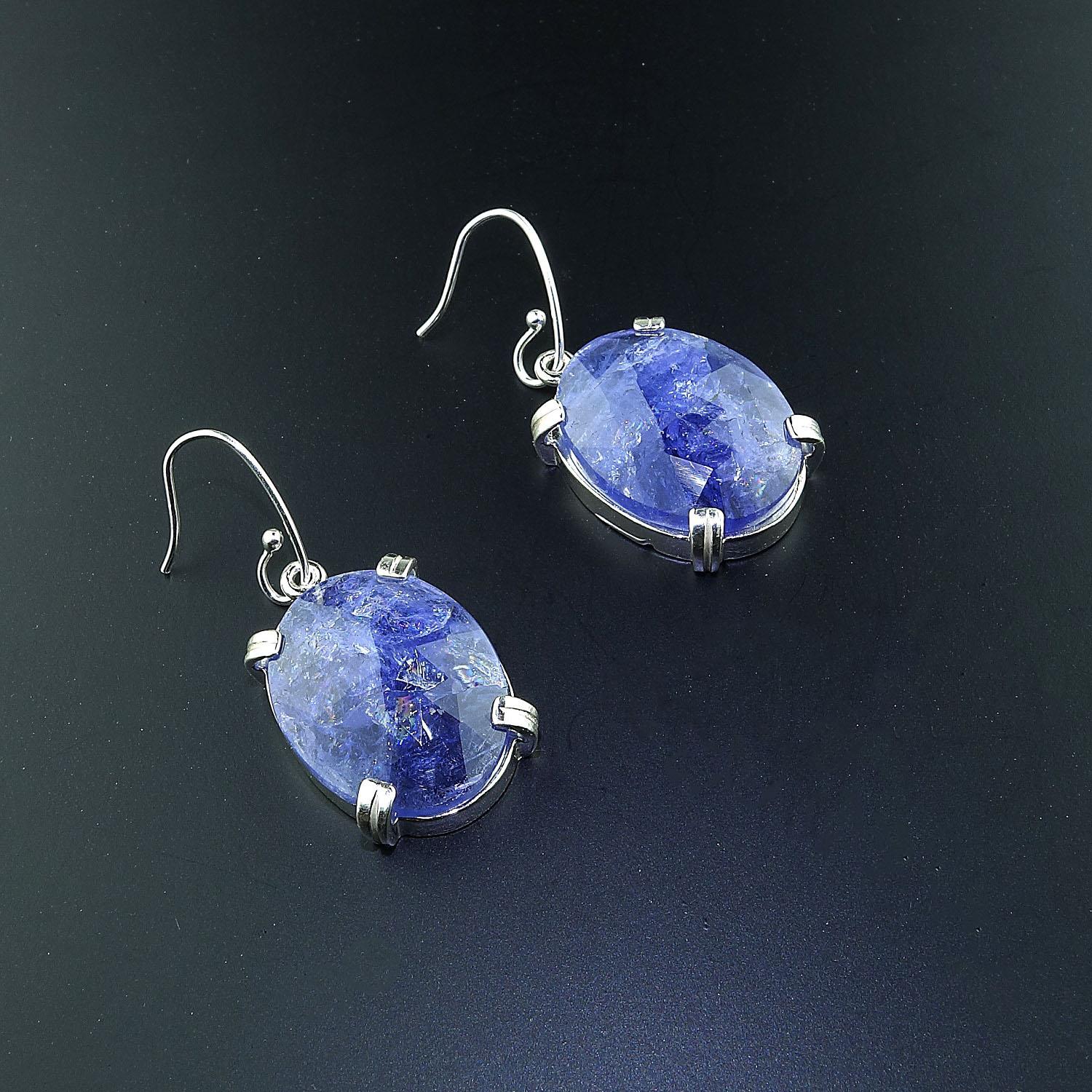 AJD Oval Tanzanite Tablets with Faceted Table in Sterling Silver Earrings 1