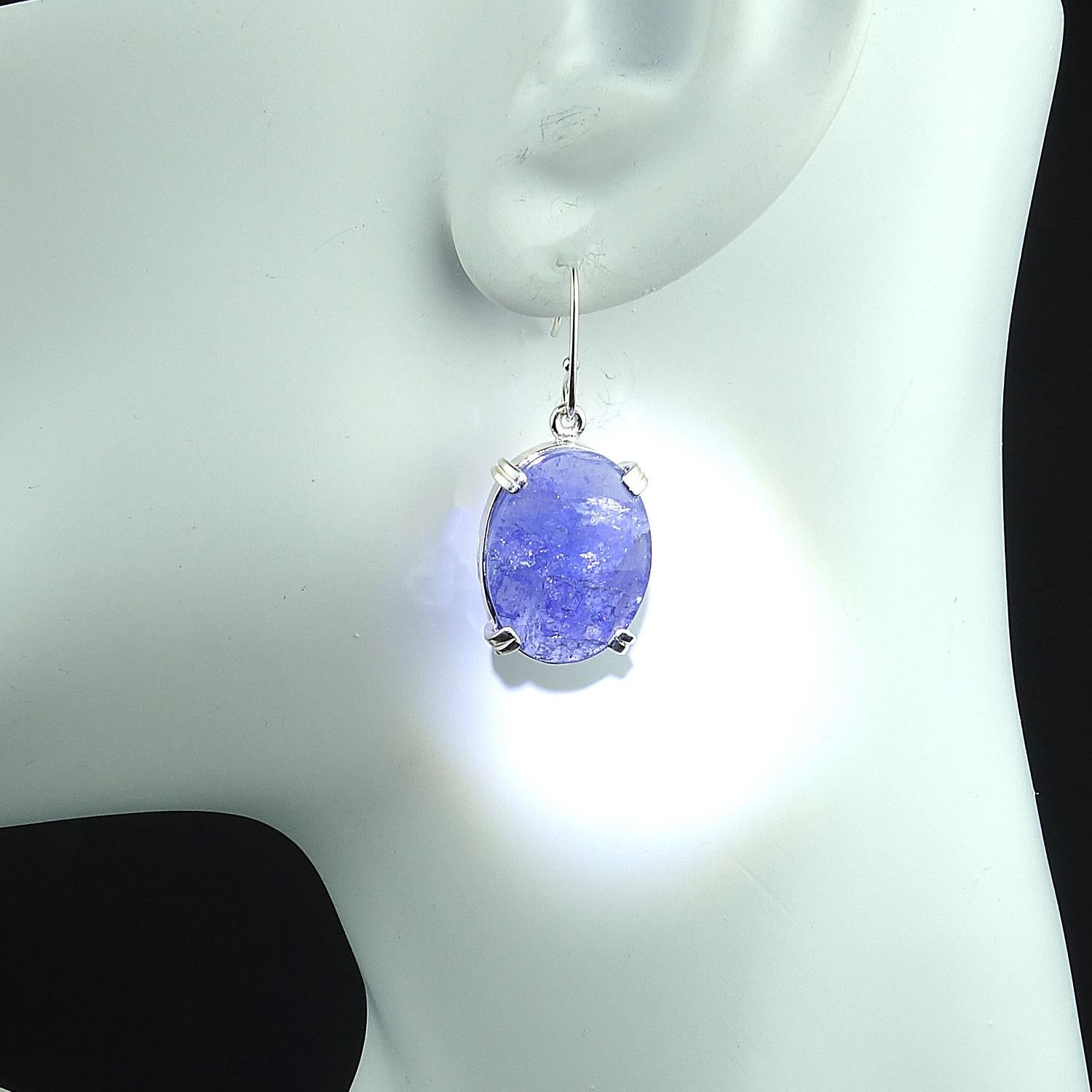 AJD Oval Tanzanite Tablets with Faceted Table in Sterling Silver Earrings 2