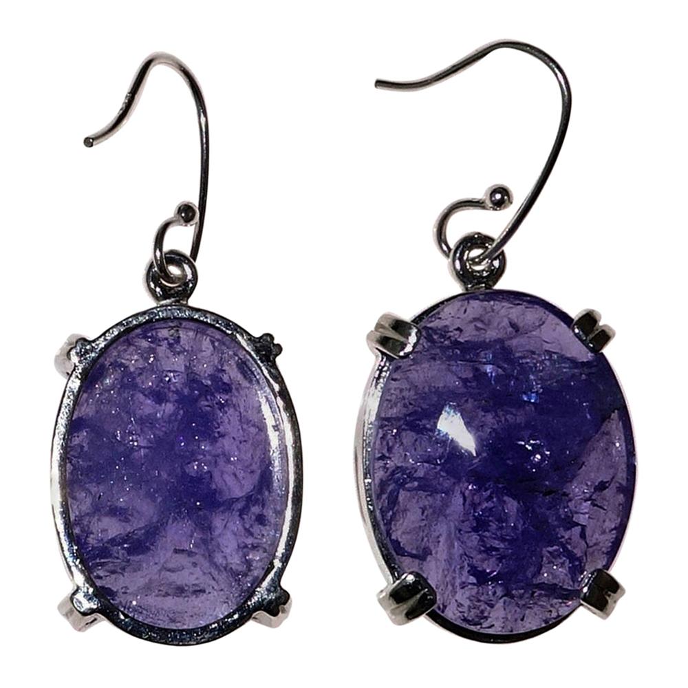 Artisan AJD Oval Tanzanite Tablets with Faceted Table in Sterling Silver Earrings