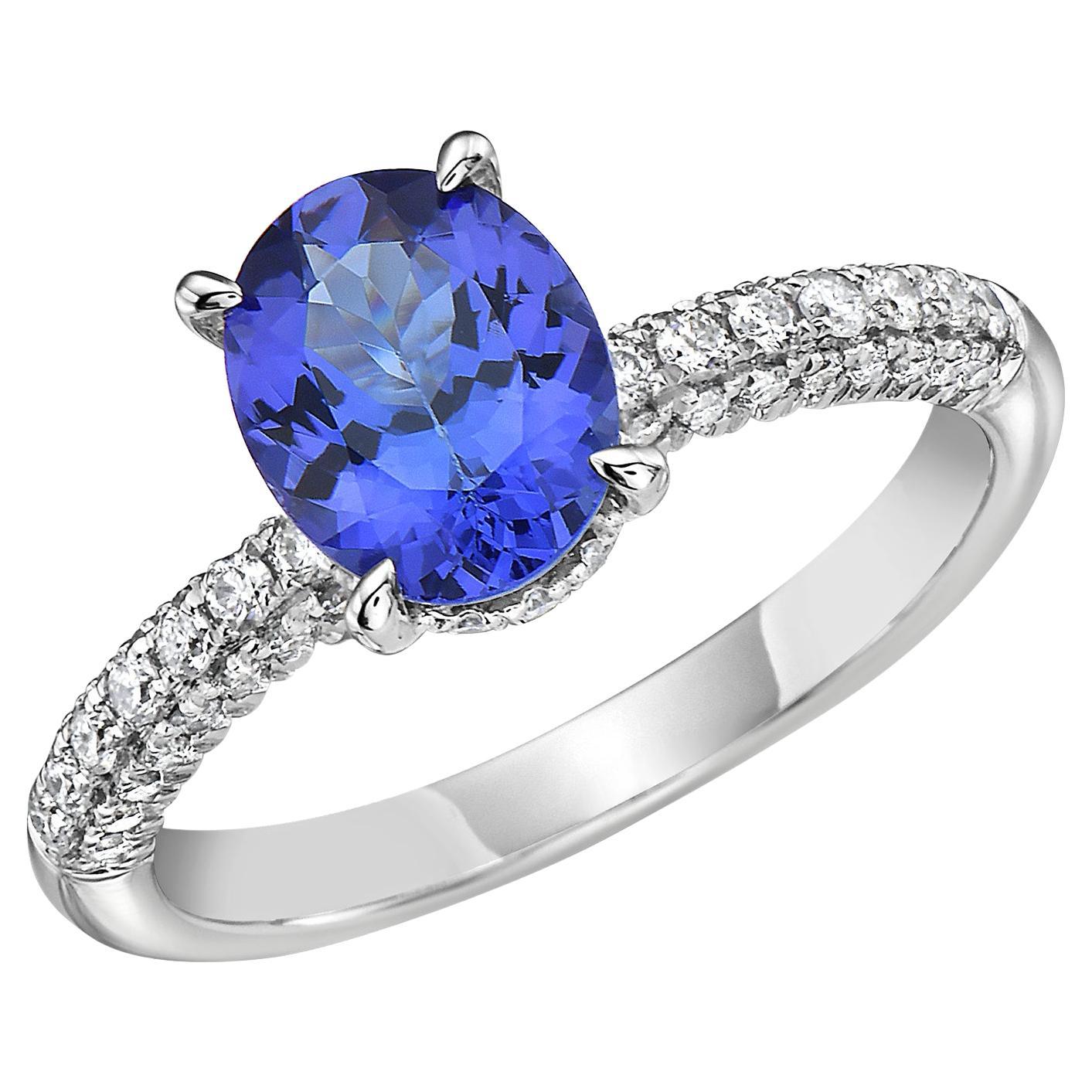 Oval Tanzanite with Diamond SET IN 14K White Gold Ring