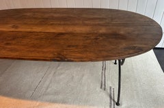 Oval Teak and Custom Metal Base Garden Dining Table