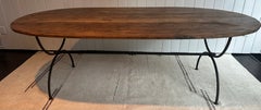 Oval Teak and Custom Metal Base Garden Dining Table