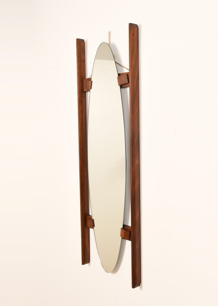 Oval Teak Framed Mirror, Wall Mirror, Italy, 1960s at 1stDibs
