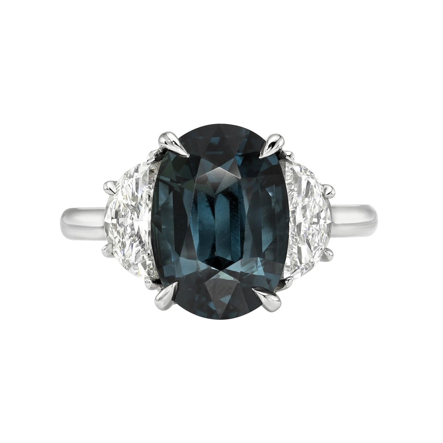 Anello di fidanzamento ovale con zaffiro blu verdastro e diamante in platino - Certificato GIA in vendita 2