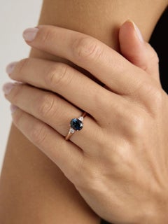 Oval Teal Sapphire Three-Stone Rose Gold Engagement Ring, 1.55 Carat