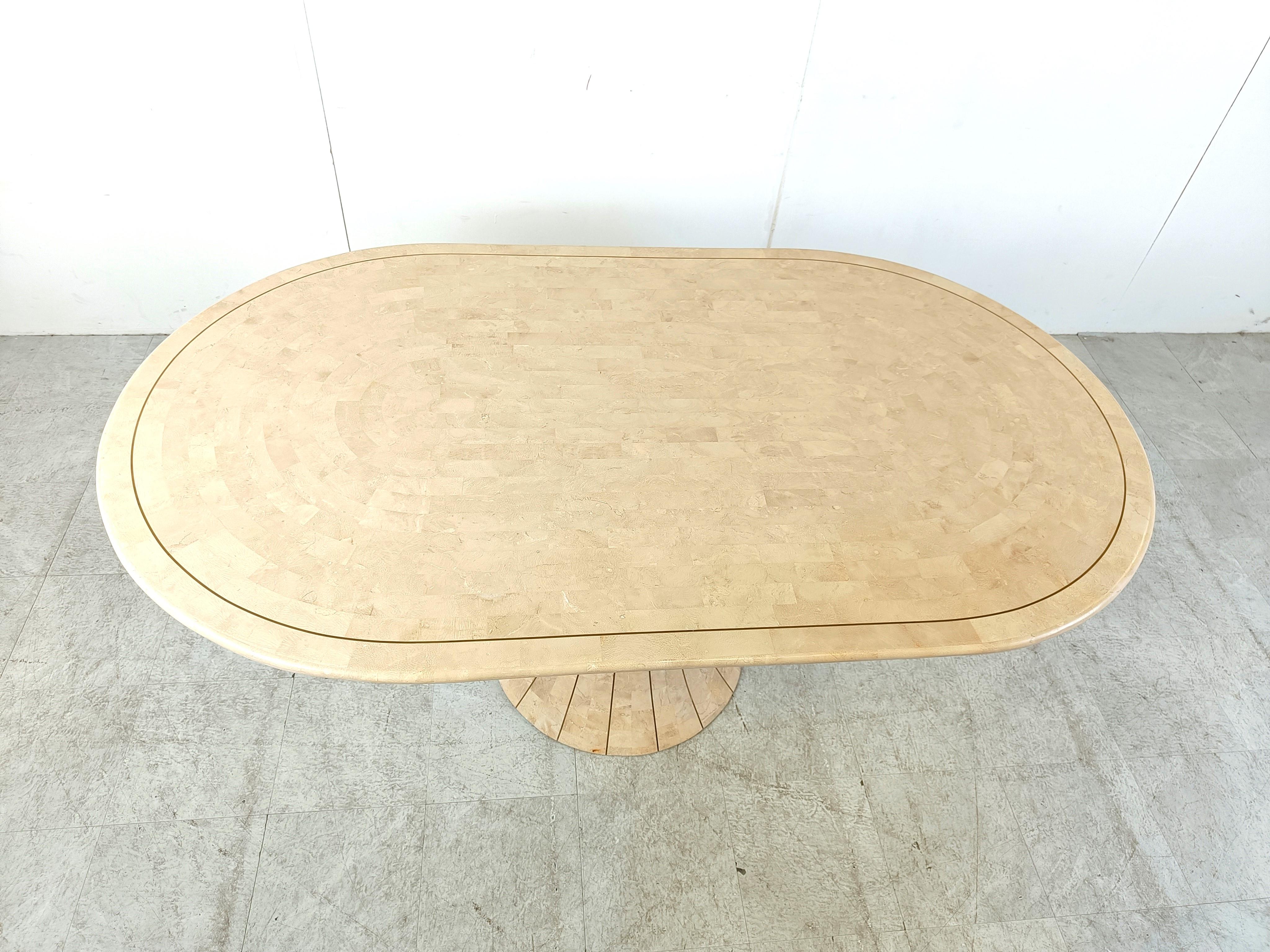 Brass Oval tesselated stone dining table by Maithland smith, 1970s 