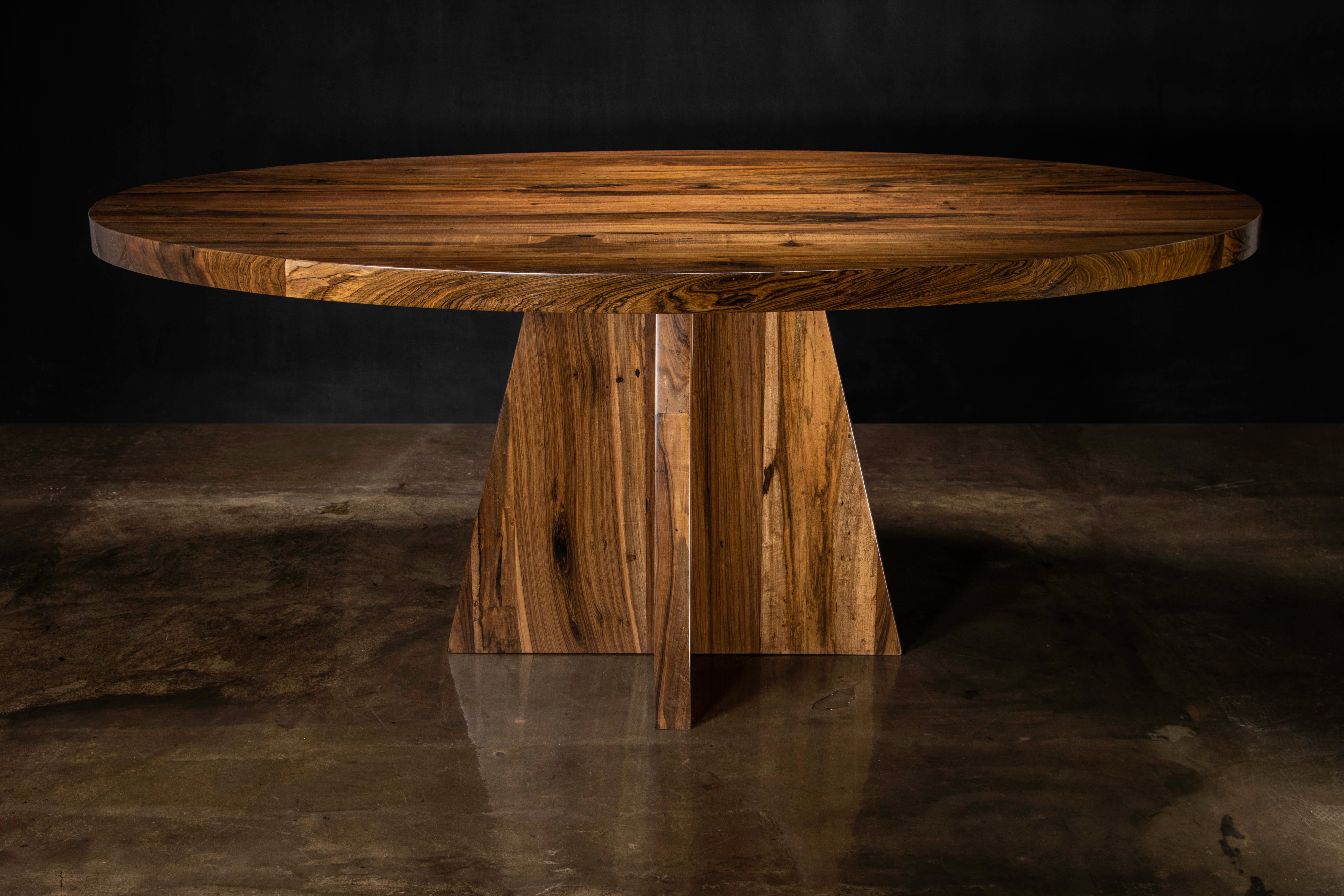 Modern Oval Thick Solid Wood Pedestal Dining Table by Costantini, Luca, In Stock  For Sale