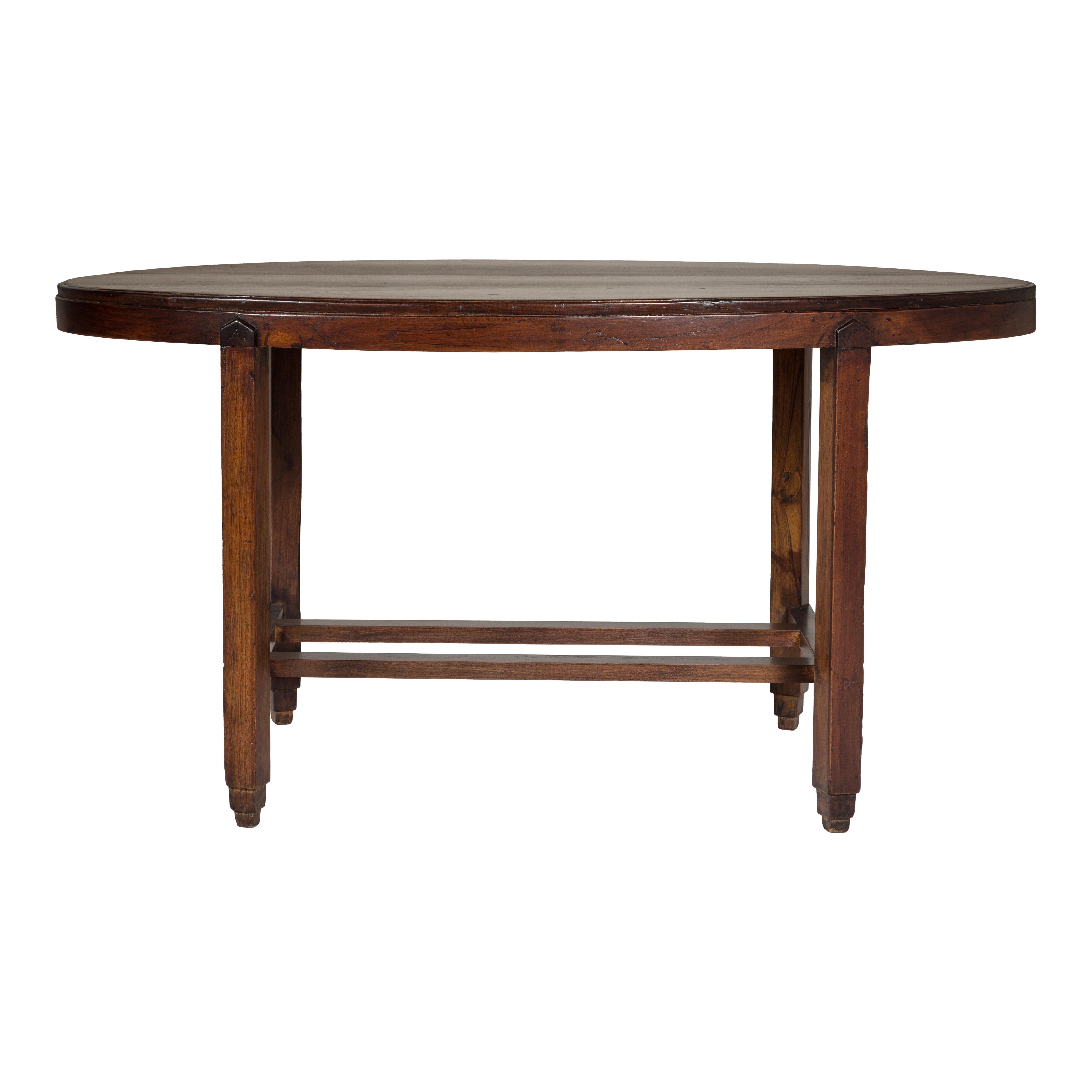 Oval Top Center Table with Inverted Stepped Pyramid Feet and Cross Stretcher For Sale 9