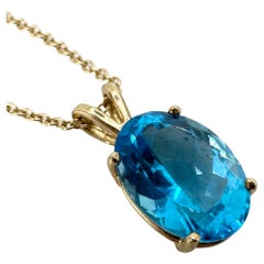 Oval Topaz Pendant Necklace 14 Karat Yellow Gold Swiss Topaz Pendant Oval