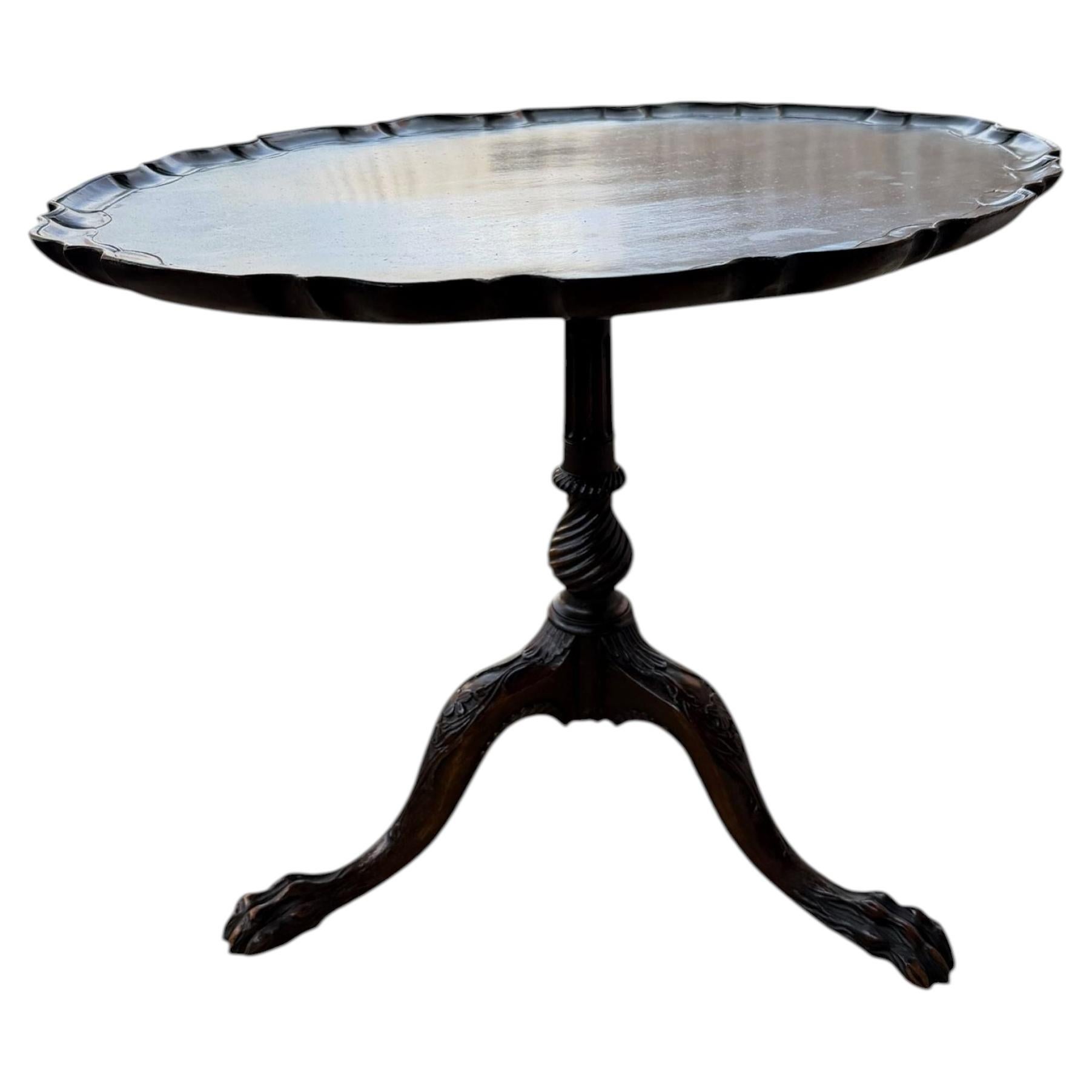 Oval Topped Piecrust Mahogany Tri Legged Side Table Circa 1800's For Sale