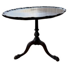 Oval Topped Piecrust Mahogany Tri Legged Side Table Circa 1800's