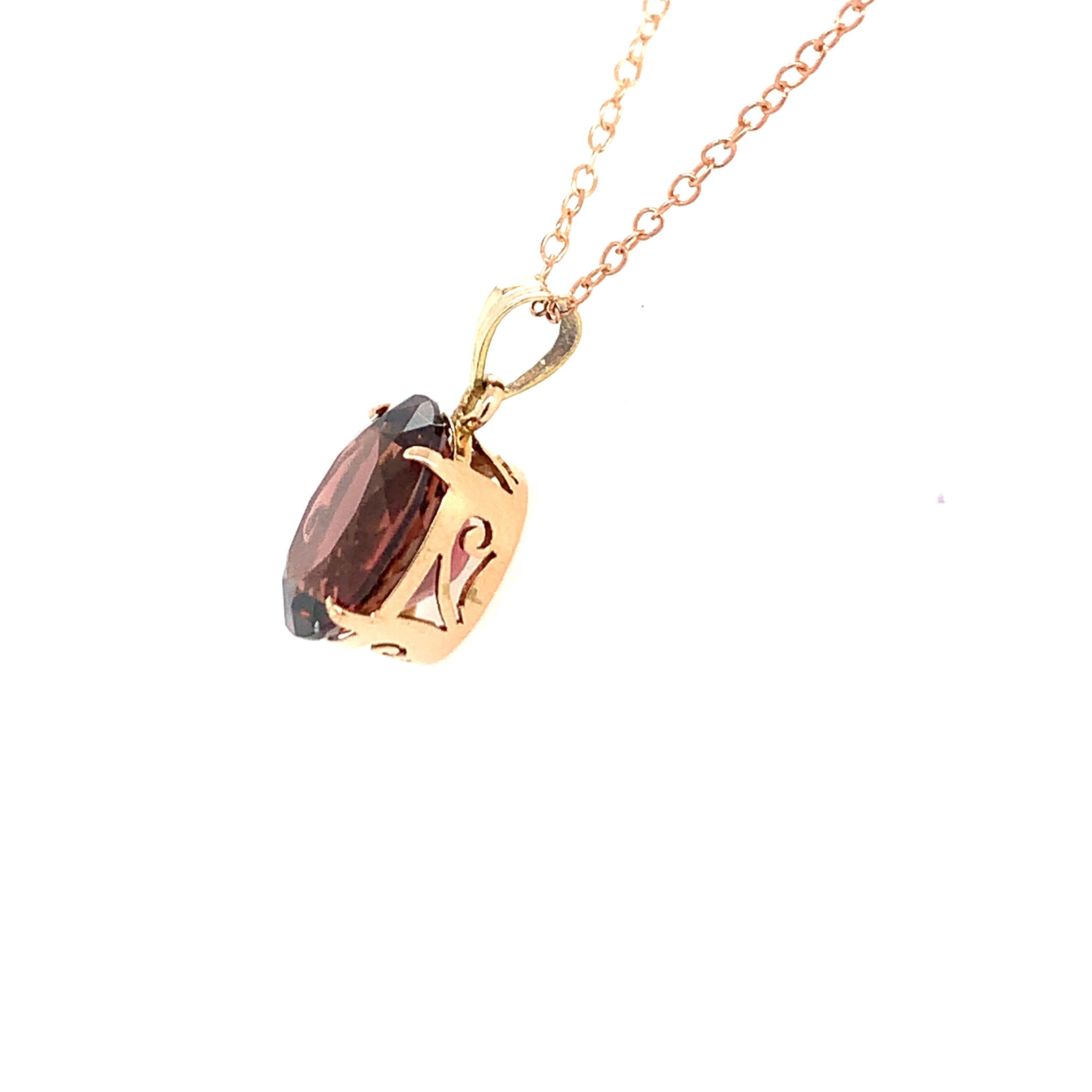 Women's Oval Tourmaline 14K Yellow Gold Pendant For Sale