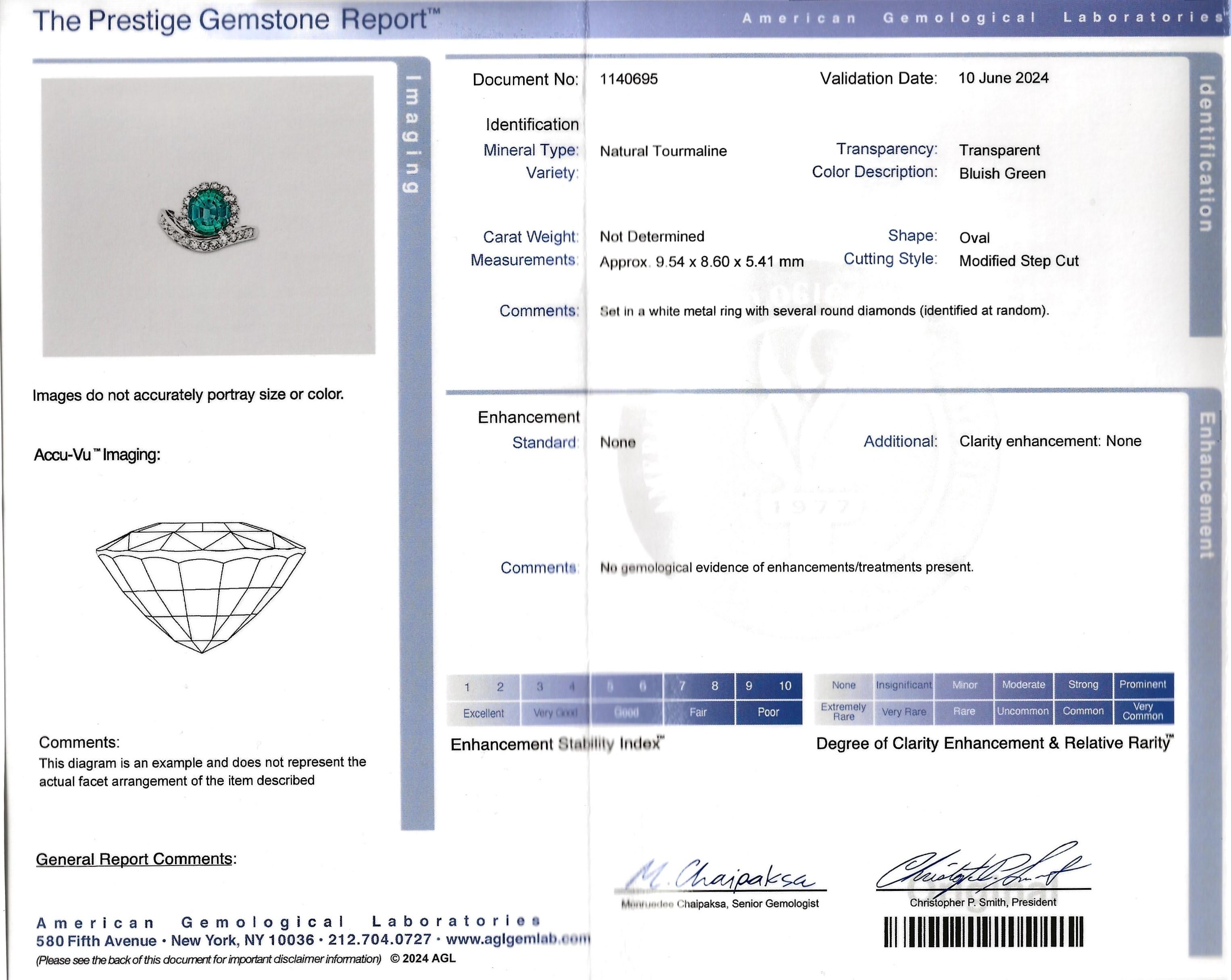 Bague cocktail asymétrique tourmaline ovale et halo de diamants en or 18 carats en vente 7