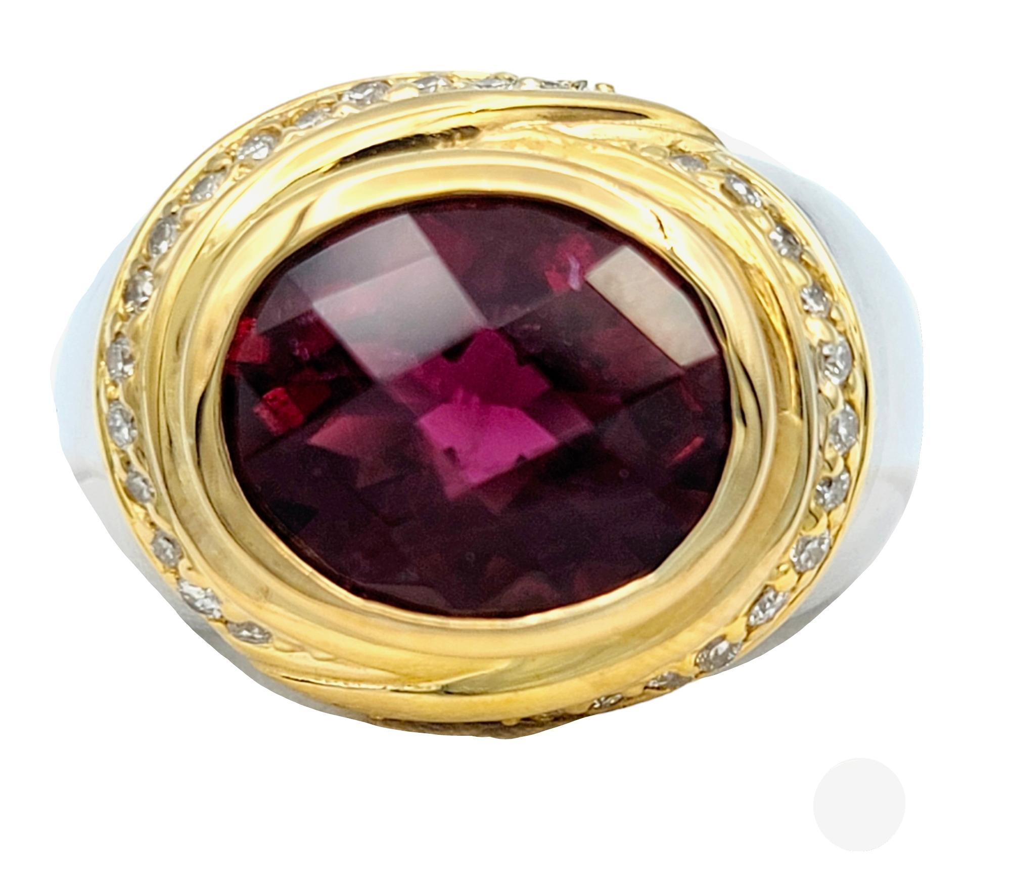 Oval Cut Oval Tourmaline and Diamond Halo Domed Cocktail Ring in Two-Toned 14 Karat Gold For Sale