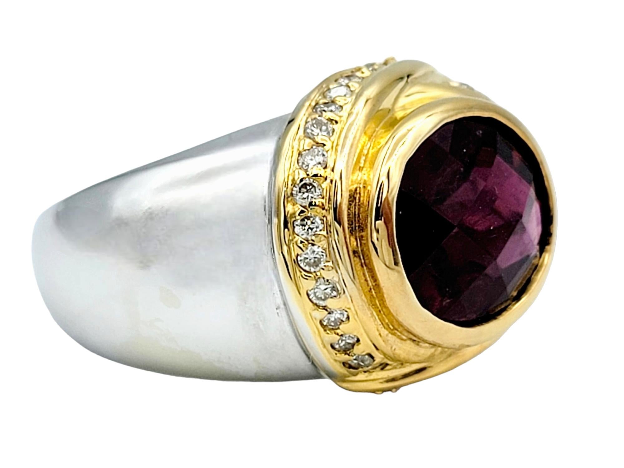 Oval Tourmaline and Diamond Halo Domed Cocktail Ring in Two-Toned 14 Karat Gold In Good Condition For Sale In Scottsdale, AZ