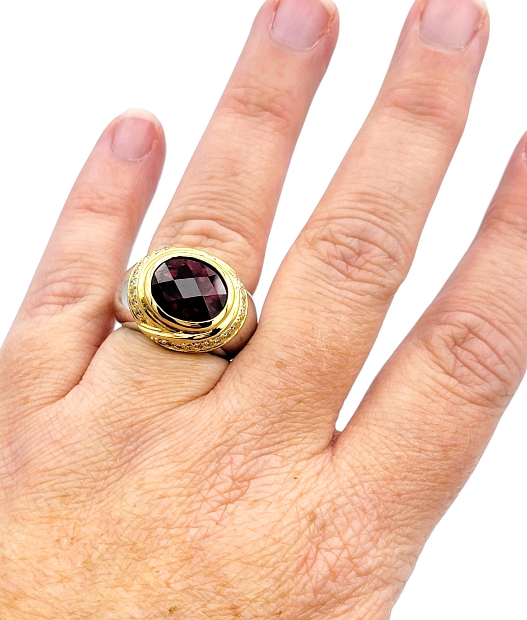 Oval Tourmaline and Diamond Halo Domed Cocktail Ring in Two-Toned 14 Karat Gold For Sale 3