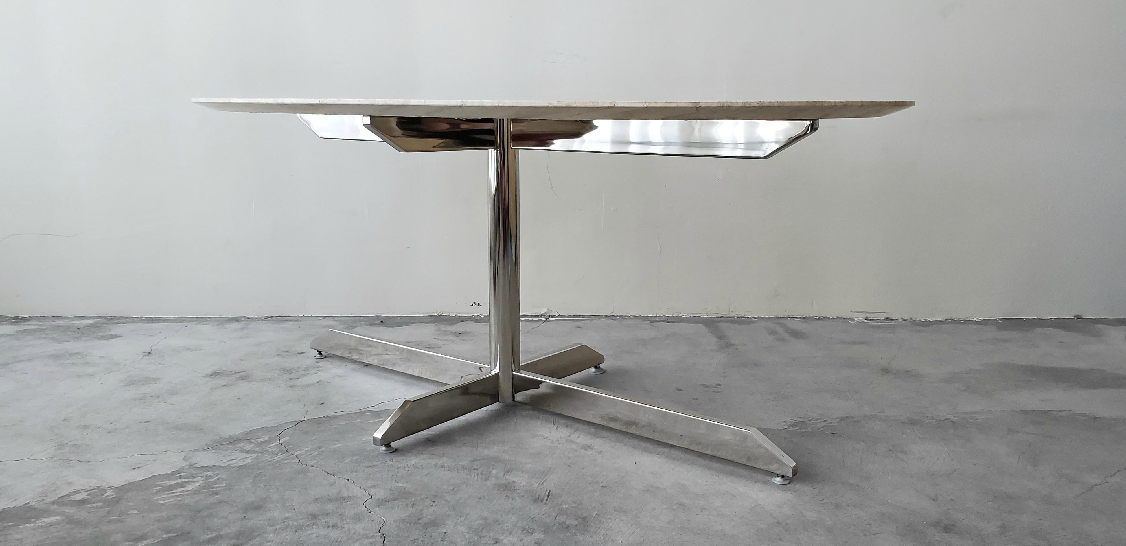 Oval Travertine and Chrome Dining Table by Florence Knoll for Roche Bobois In Good Condition In Las Vegas, NV