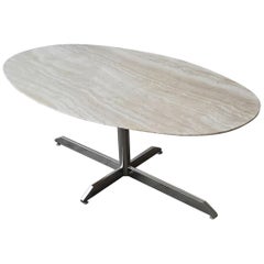 Oval Travertine and Chrome Dining Table by Florence Knoll for Roche Bobois