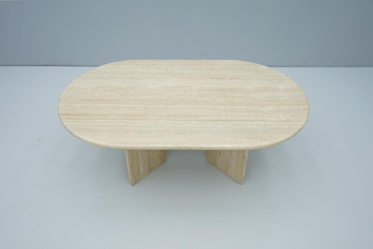 Oval Travertine Coffee Table, Italy, 1970s at 1stDibs