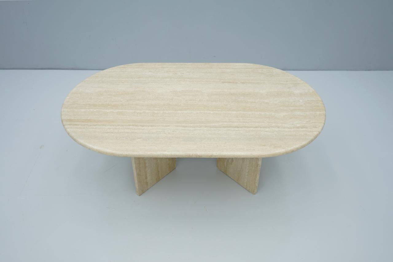 Mid-Century Modern Oval Travertine Coffee Table, Italy, 1970s