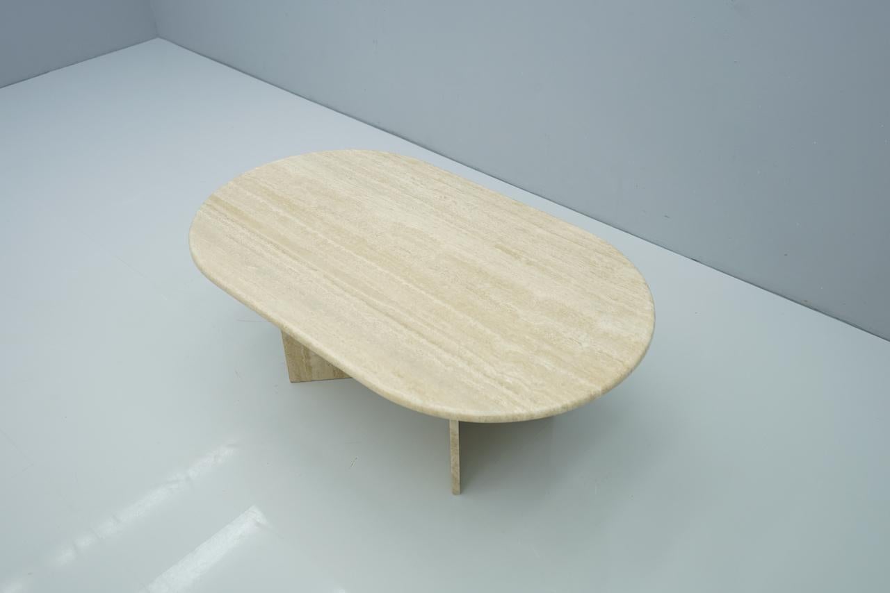 Italian Oval Travertine Coffee Table, Italy, 1970s