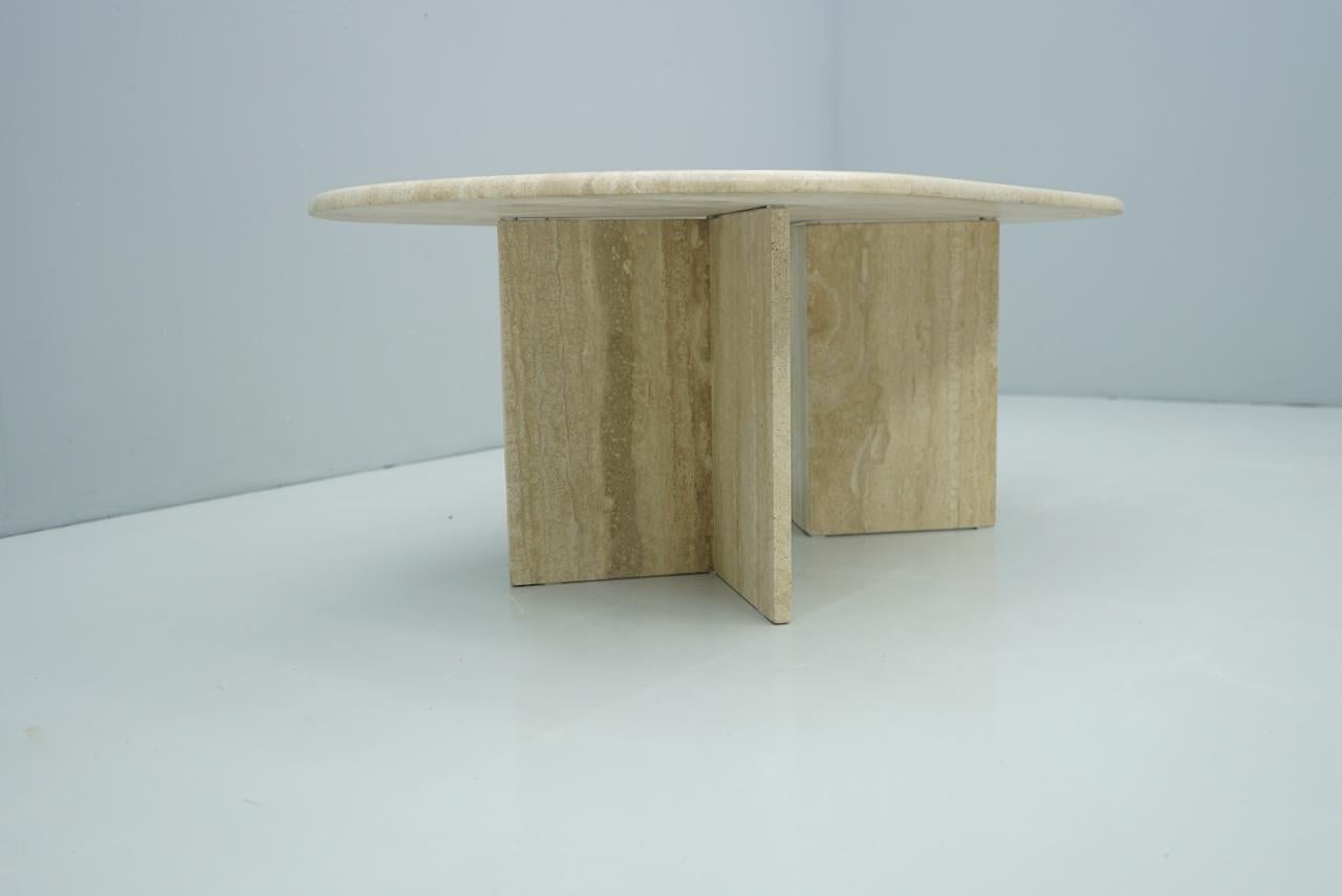 Oval Travertine Coffee Table, Italy, 1970s 1