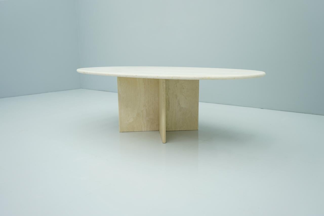 Oval Travertine Coffee Table, 1970s 1