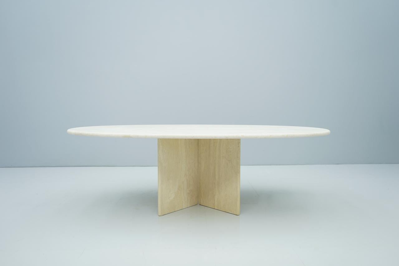 Oval Travertine Coffee Table, 1970s 2