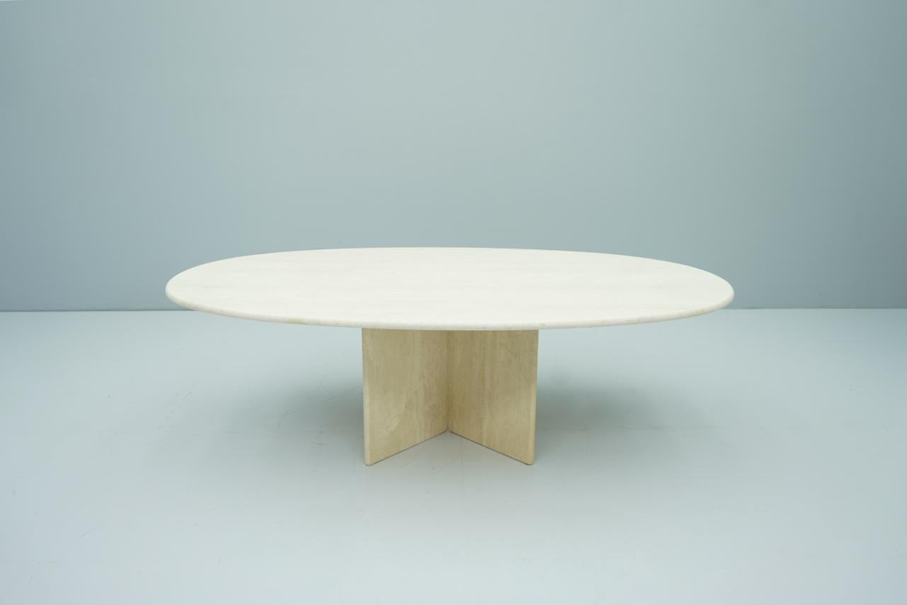 Oval Travertine Coffee Table, 1970s 3