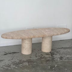 Oval travertine coffee table